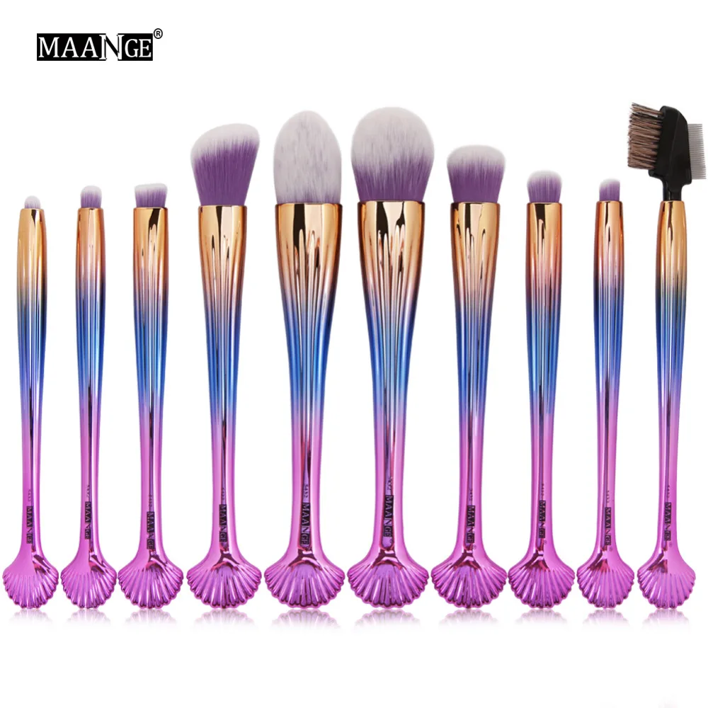 MAANGE 10pcsProfessional Shell Makeup Brushes Set Foundation Face