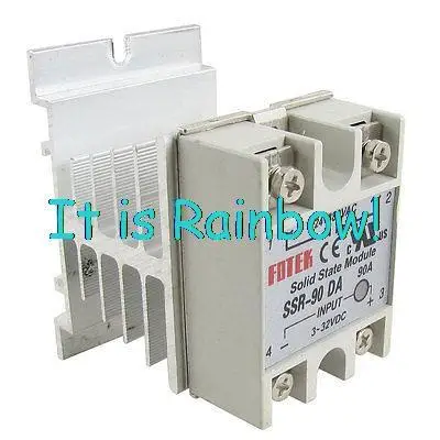 

Free Shipping DC-AC 3-32V DC Input 24-380V AC Output 90A SSR Solid State Relay w Heat Sink