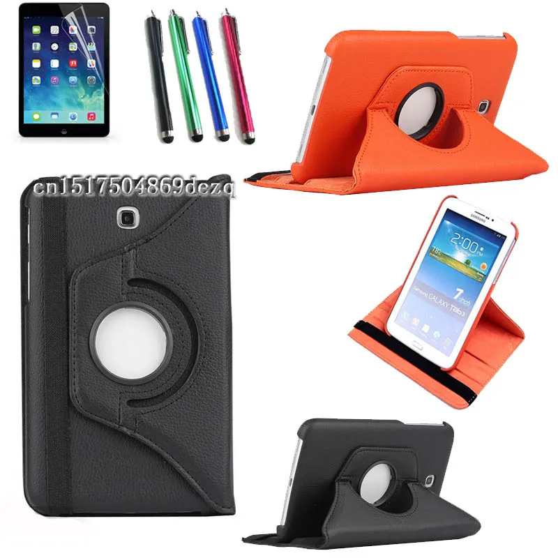 

Stylus+protective film+ high quality 360 Rotating PU Leather Case For Samsung Galaxy Tab 3 7.0 T210 T211 T215 Cover Tab3 7inch