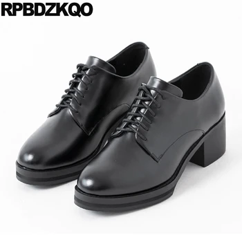

Luxury Lace Up Formal Classic Size 4 34 Ladies Shoes Genuine Leather Medium Thick Casual Round Toe Office Pumps Platform Women