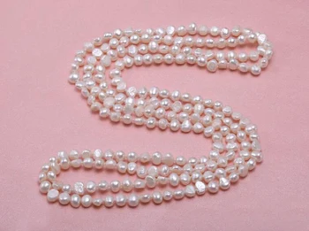 

50'' 65'' 80'' 127cm 200cm Women Jewelry 9mm white flat baroque freshwater pearl necklace AAA natural pearl top quality