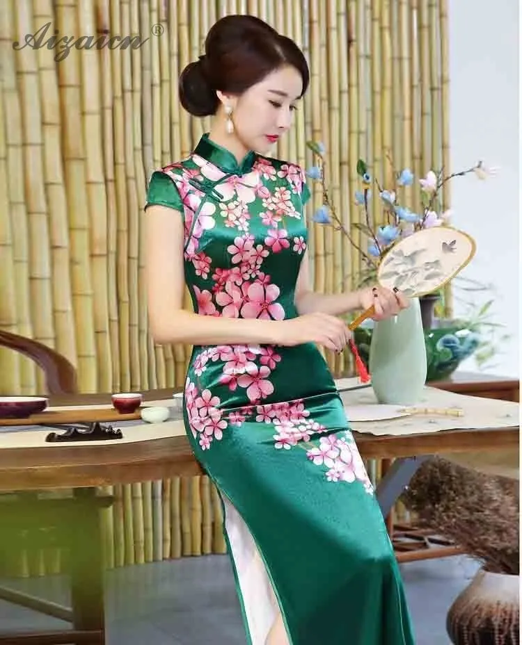Современный бархат печати длинный Cheongsam красная Китайская ...