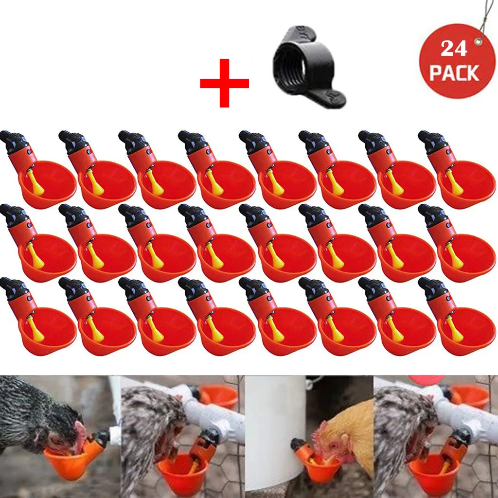 

24 PCS Automatic Bird Coop Feed Poultry Water Drinking Cups Chicken Fowl Drinker Cups Bird Feeders Breeding equipment