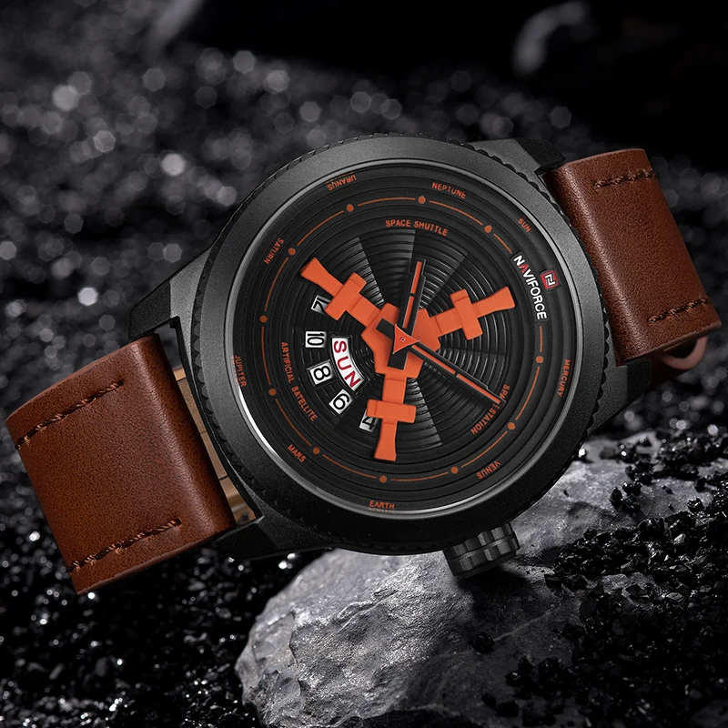 Часы наручные NAVIFORCE мужские спортивные модные водонепроницаемые с кожаным