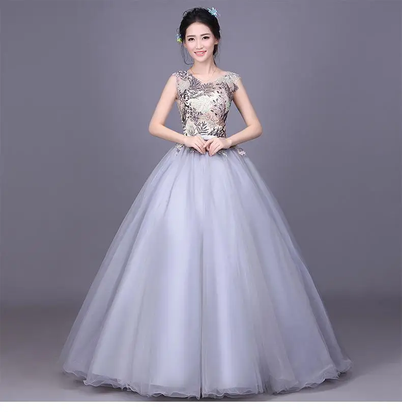 Vestidos De Festa розовое платье подружки невесты с цветочной аппликацией бальное платье без рукавов элегантное торжественное вечернее платье платья для выпускного вечера 05436 - Цвет: Серый