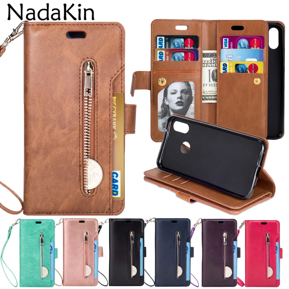 

Zipper Wallet 9 Card Pockets Functional Book Case for Huawei P8 P20 Mate 10 Lite Pro 2017 Luxury Flip Leather Purse Phone Shell