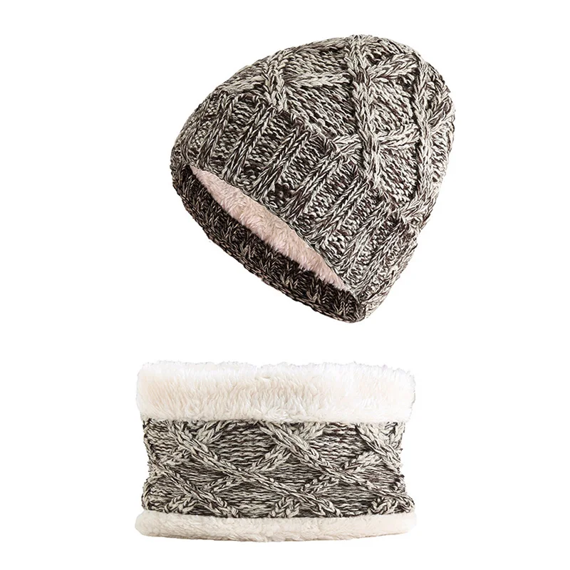Зимняя детская шапка, шарф, комплект, зимняя теплая Толстая бархатная вязаная шерстяная шапка бини, толстая ветрозащитная вязаная шерстяная теплая шапка