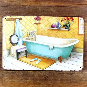 

Vintage painting Metal tin signs bar cafe house crafts "Bathtub" wall art home decoration metal plates 20X30 CM