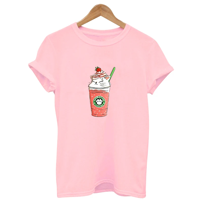 2019 مضحك القط القهوة لطيف الوردي قميص مطبوع قميص كاجوال قطني الإناث قمم المحملة محب نعرفكم المتناثرة 2019 مضحك القط القهوة لطيف الوردي قميص مطبوع قميص كاجوال قطني الإناث قمم المحملة محب نعرفكم المتناثرة