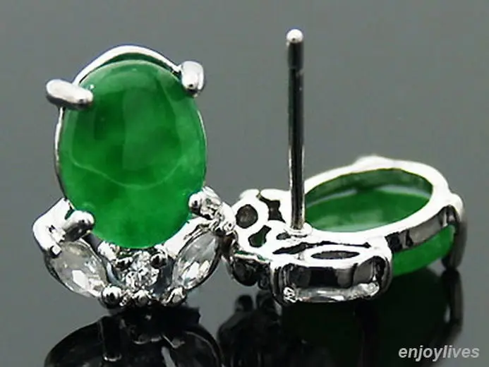 

Free shipping Emerald Green Jade 18KWGP Crystal Apple Stud Earrings