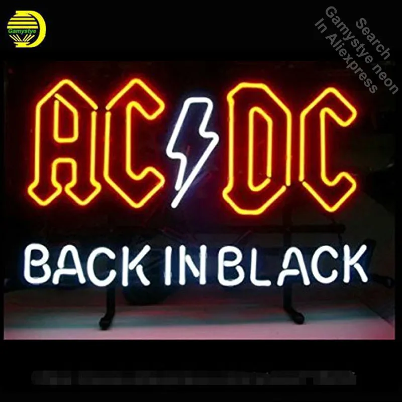 AC D BACK IN BLACK outdoor NEON SIGN Signboard REAL GLASS BEER BAR PUB Billiards store Game Room display Restaurant Shop Signs