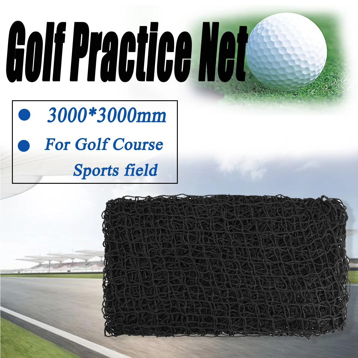 

Golf Practice Net Heavy Impact Netting 3m x 3m Rope Border on all 4 sides Wire diameter 2 mm
