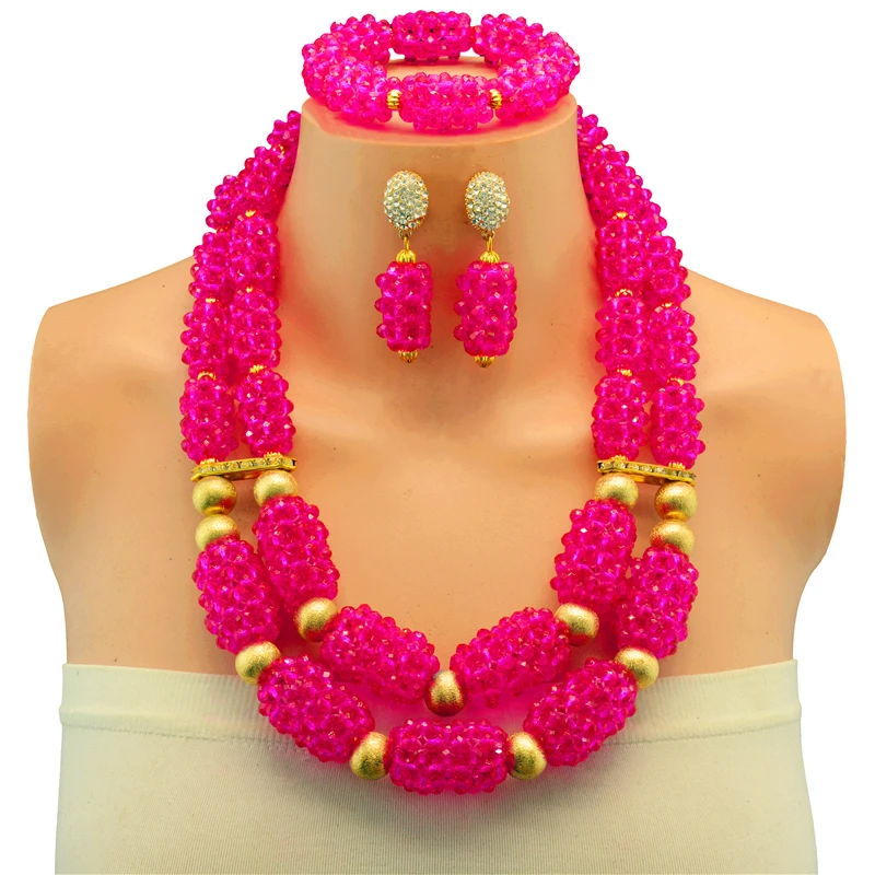 Fuchsia African Beads Jewelry Set 2017 Nigerian Wedding for Brides Party Bridal Free Shipping | Украшения и аксессуары