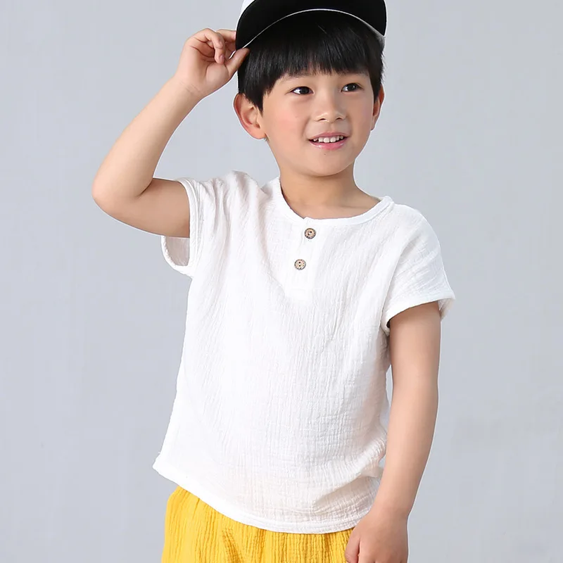 Модная льняная плиссированная футболка для мальчиков Детская лето 2018 маленьких
