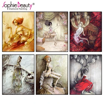 

2018 Real Paintings Europe Resin Portrait Diy Diamond Painting Cross Stitch Embroidery Cool Girls New Style With Flowers Mosaic