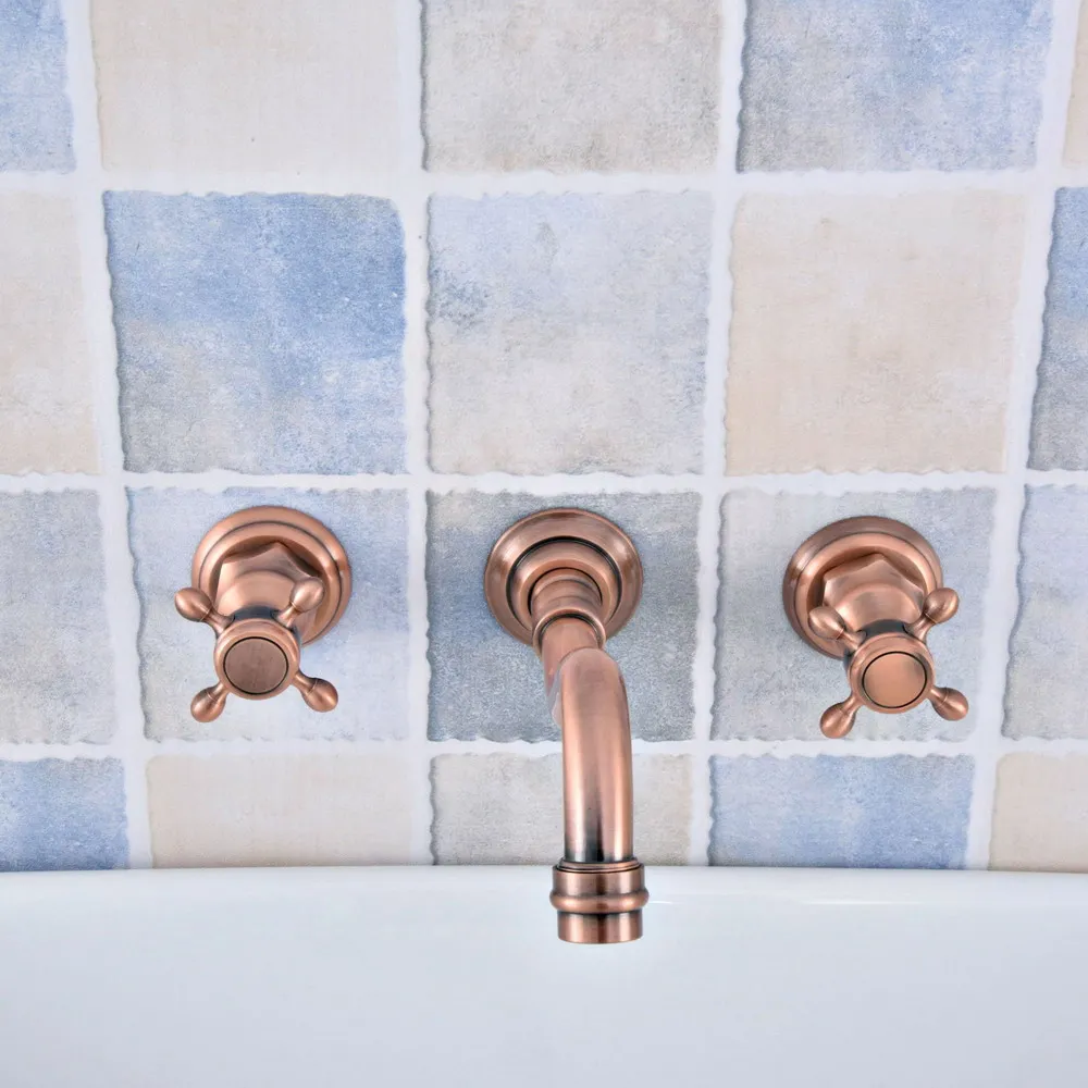 خمر العتيقة النحاس على نطاق واسع بالوعة الحمام صنبور المزدوج مقابض 3 ثقوب صنبور حوض خلاط جدار جبل صنبور حوض صنبور حوض خلاط