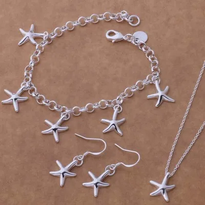 

High Quality Copper Plated Rhodium Star Shape Necklace And Earrings And Bracelet Jewellery Sets Three-Piece For Women Jewelry