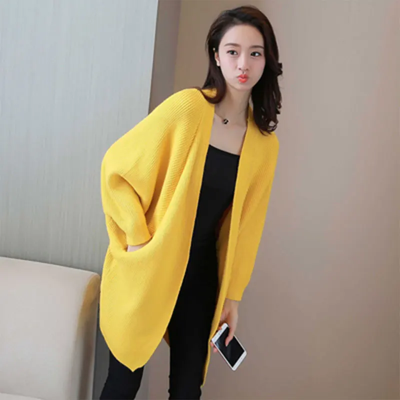 Однотонный СВОБОДНЫЙ Модный женский свитер с длинным рукавом, элегантный кардиган Feminino, новинка, Осень-зима, плотное пальто, chaqueta mujer 370 - Цвет: yellow