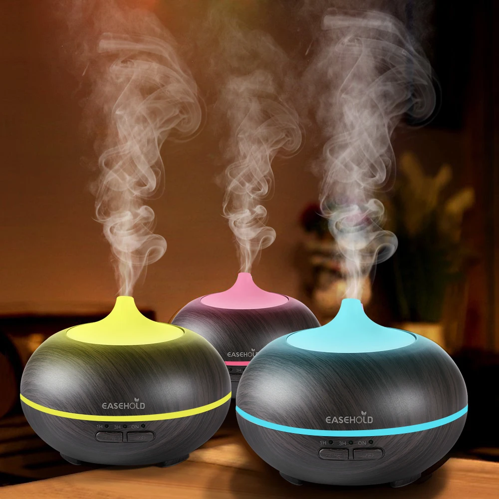 

EASEHOLD 150ml Aroma Essential Oil Diffuser Black Wood Grain Ultrasonic Cool Mist Humidifier With 7 Color-Changing LED Lights