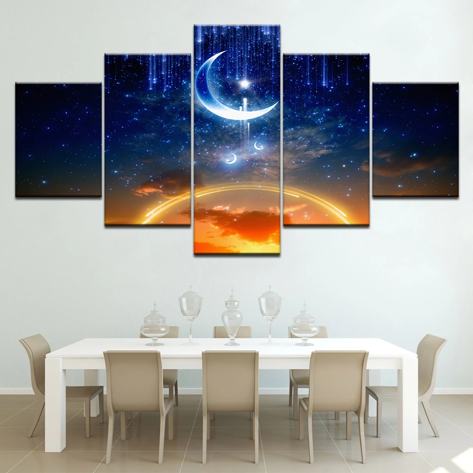 The Moon Sky Star Free Shipping 5 Panels Wallpapers Modern Modular