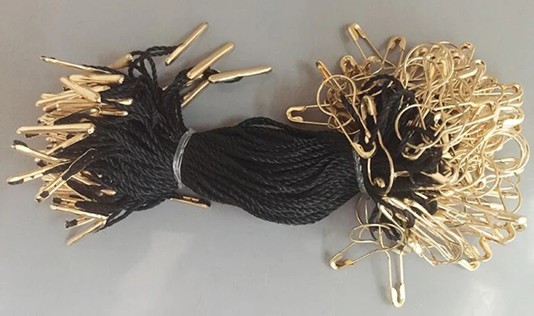 

in stock Good quality hang tag string in apparel,hang tag cord for garment,stringing price hangtag gold pear shaped safe pin