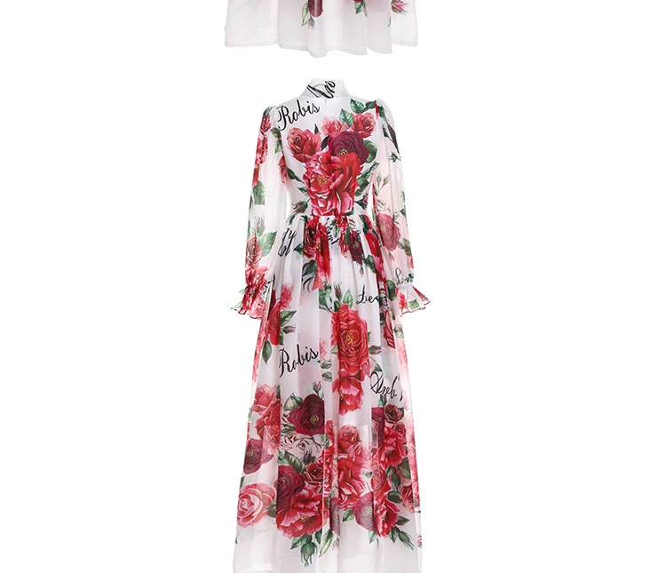 Delocah женское Макси-платье с длинным рукавом и воротником-бантом, Повседневное платье с цветочным принтом в виде Розы, праздничное платье в стиле бохо, Элегантное Длинное платье в пол