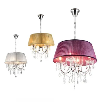 

20" Modern Bedroom Crystal Pendant light Gauze Lampshade Living Room Pendant Lights Royal Parlor Light 3 Colors Pendant Lamps
