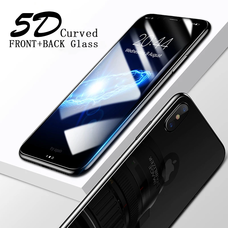 

RZP 5D Full Cover Tempered Glass For iPhone X Screen Protector On The For iPhone X 10 Front + Back 3D Cueved Protecti Glass Film