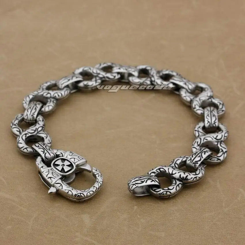 LINSION 316L Нержавеющая сталь Мужской Байкерский Браслет декоративный узор звено цепи 4B006
