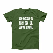 2018 Summer T-Shirt Fashion Summer Short Sleeve Cotton Bearded Inked And Awesome T-Shirt Bearded Man Valentine`S Gift Tee Shirt