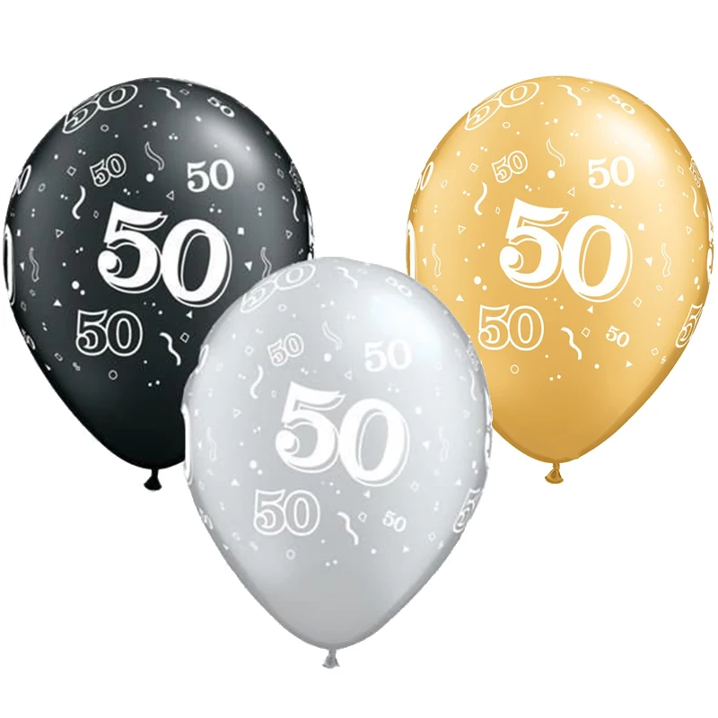 10pcs 12inch Gold Silver Black Latex Balloons 50 Years Happy Birthday Party Decorations Adult Helium Balloon 50th Birthday Dec