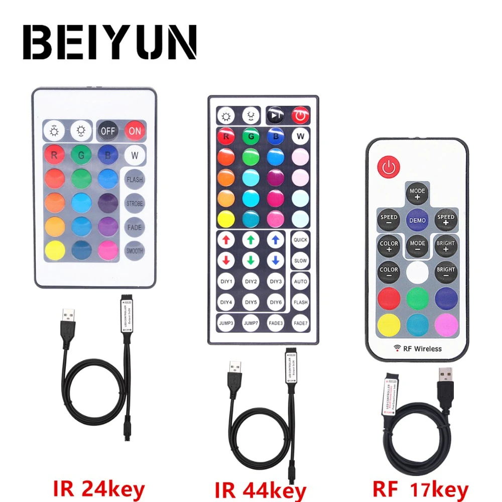 DC 5 V USB светодиодный rgb-контроллер мини 3 ключ-переключатель/24Key инфракрасный пульт/17 клавиш RF беспроводной пульт дистанционного управления