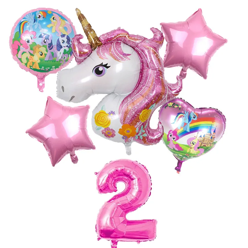 6Pcs Birthday Party Decor Kids Unicorn Balloons My Little horse Party Supplies Balloons 32 inch Number Helium Digital Baloon Set