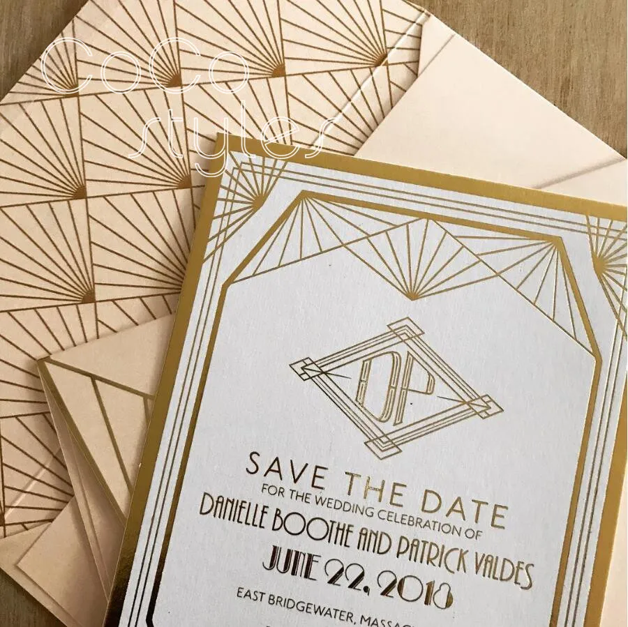 Cocostyles personalized luxury gold foiling printing design invitation cars with envelope for gatsby wedding invitations | Дом и сад