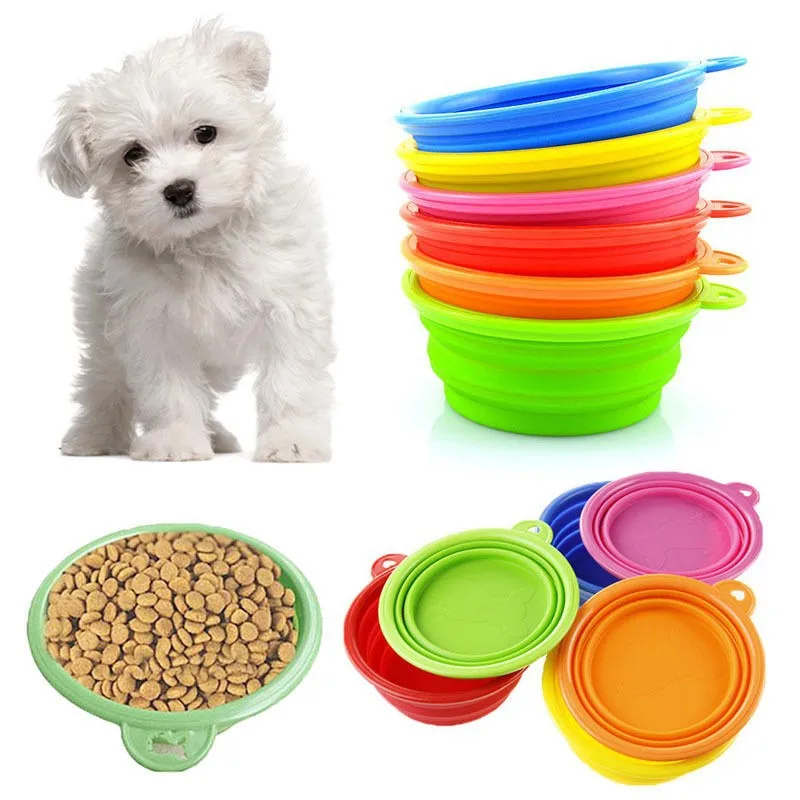 1 pc Pet Feed Bowl Portable Collapsible Travel Dog Feeding Dish 2 Size