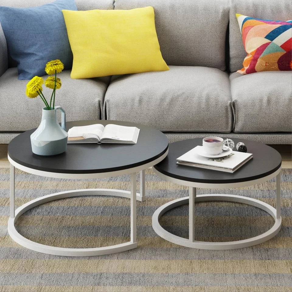 Steel Wood Nordic Style Home Wooden Coffee Table creative small apartment simple living room combination side mini round Steel Wood Nordic Style Home Wooden Coffee Table creative small apartment simple living room combination side mini round
