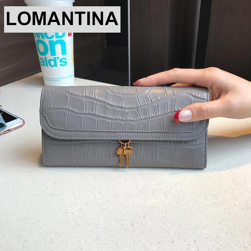 

LOMANTINA Women Cow Leather Wallets Stone Pattern Purse Female Card Holder Luxury Money Dollar Bag Ladies Long Walet Girl Purses