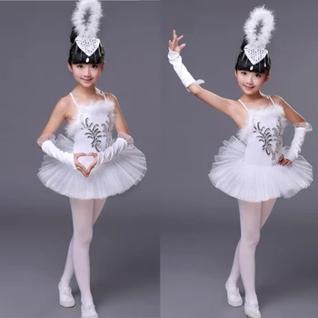

White Color Kids Sequined Swan Lake Pancake Ballet Tutu Dance dress Girls Ballroom Party Dance ware Costumes Outfits 110-160