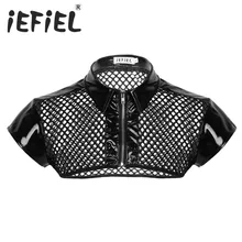 IEFiEL, модная, сексуальная, мужская, прозрачная, сетчатая, с рукавом-крылышком, на плече, на груди, с ремнем, облегающая, Клубная одежда, полумайка