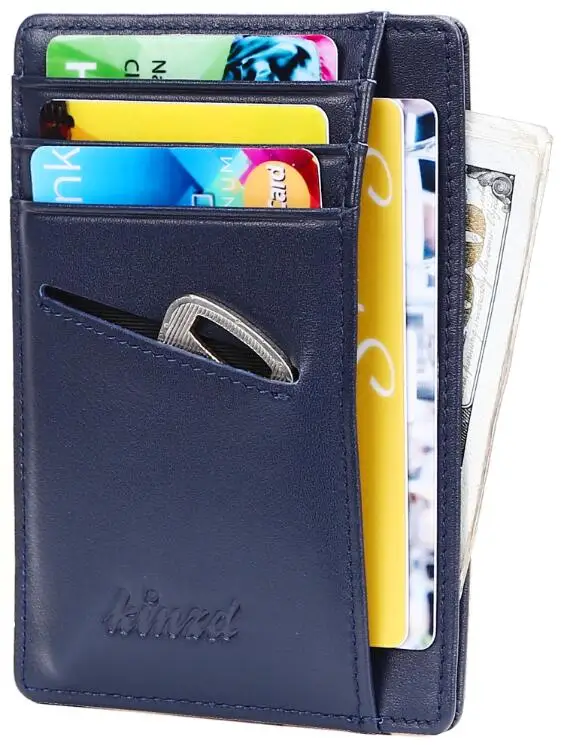 Передний карман минималистский Тонкий кожаный бумажник RFID Блокировка Средний Размеры держателя карты - Цвет: Blue (Key Holder)