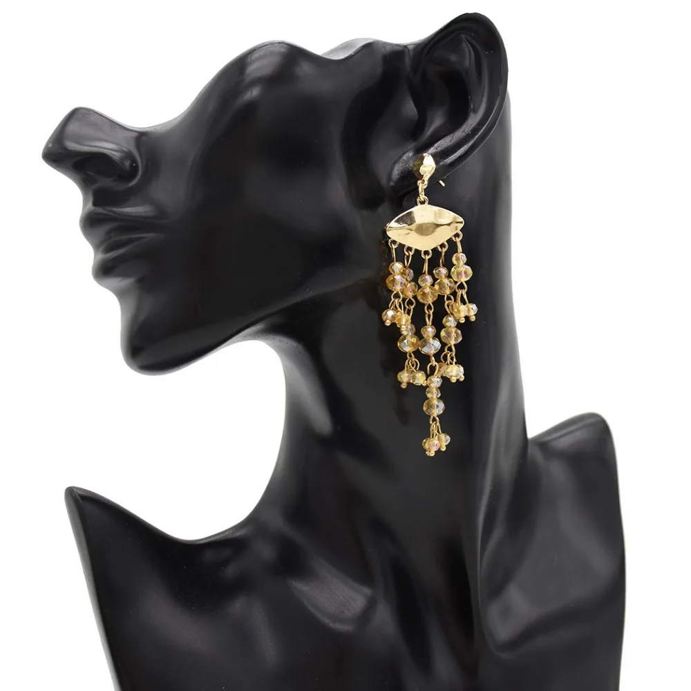 Indian Unique Shinning Gold Earrings Acylic Beads Pendants Drop Dangle