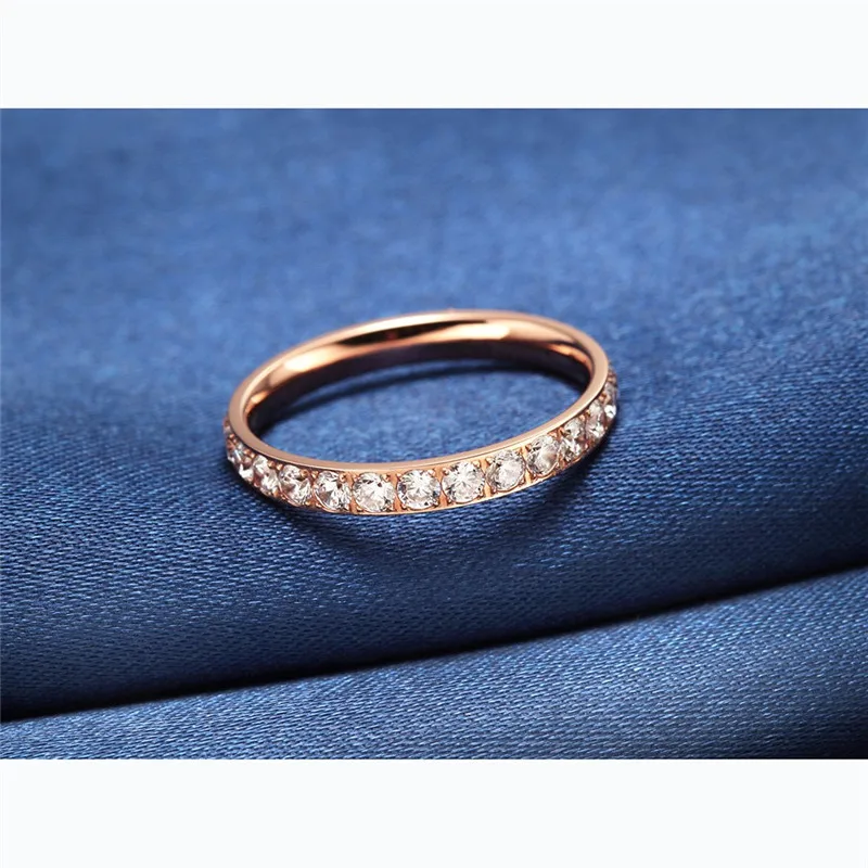 TIGRADE 18K Gold Plated Rings for Women Pure Titanium 3mm Ring Cubic Zirconia Anniversary Engagement Wedding Band anillos mujer 3