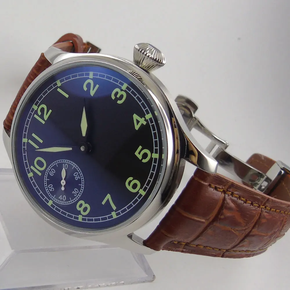 

NEW Arrive 44mm PARNIS black dial Luxury Brand Leather Deployment Luminous 6497 Mechanical Hand Wind movement men's Watch