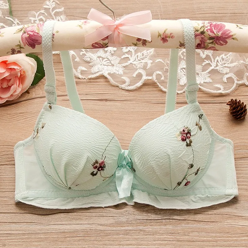Deruilady Elegant Girl Bra Set Cute Underwire Embroidery Bra Panties Set Cotton Lace Underwear Lingerie Sexy Bra Brief Set Women