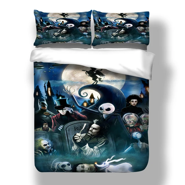 cartoon 3d nightmare before christmas bedding set 3pcs blue night moon and skull duvet - Nightmare Before Christmas Bedding Queen cartoon 3d nightmare before christmas bedding set 3pcs blue night moon and skull duvet - Nightmare Before Christmas Bedding Queen