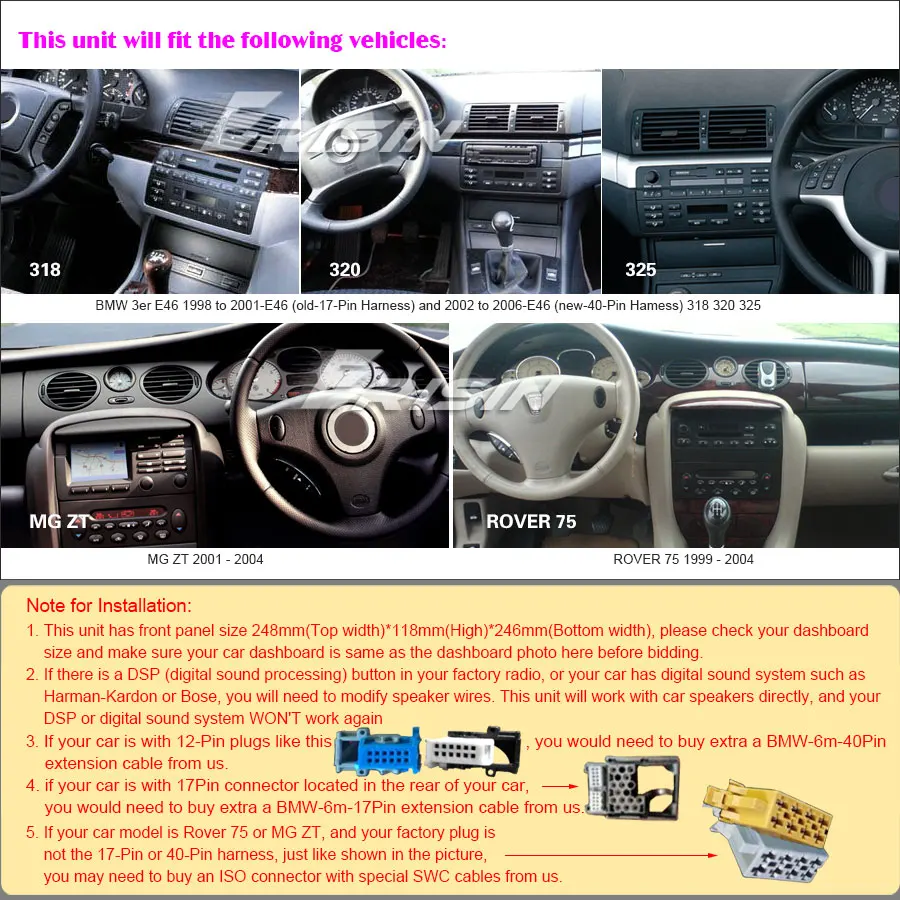 Erisin ES7962B " Android 9,0 автомобильный стерео gps DAB+ CD Bluetooth DTV DVR SD для BMW E46 M3 Rover75 MG ZT