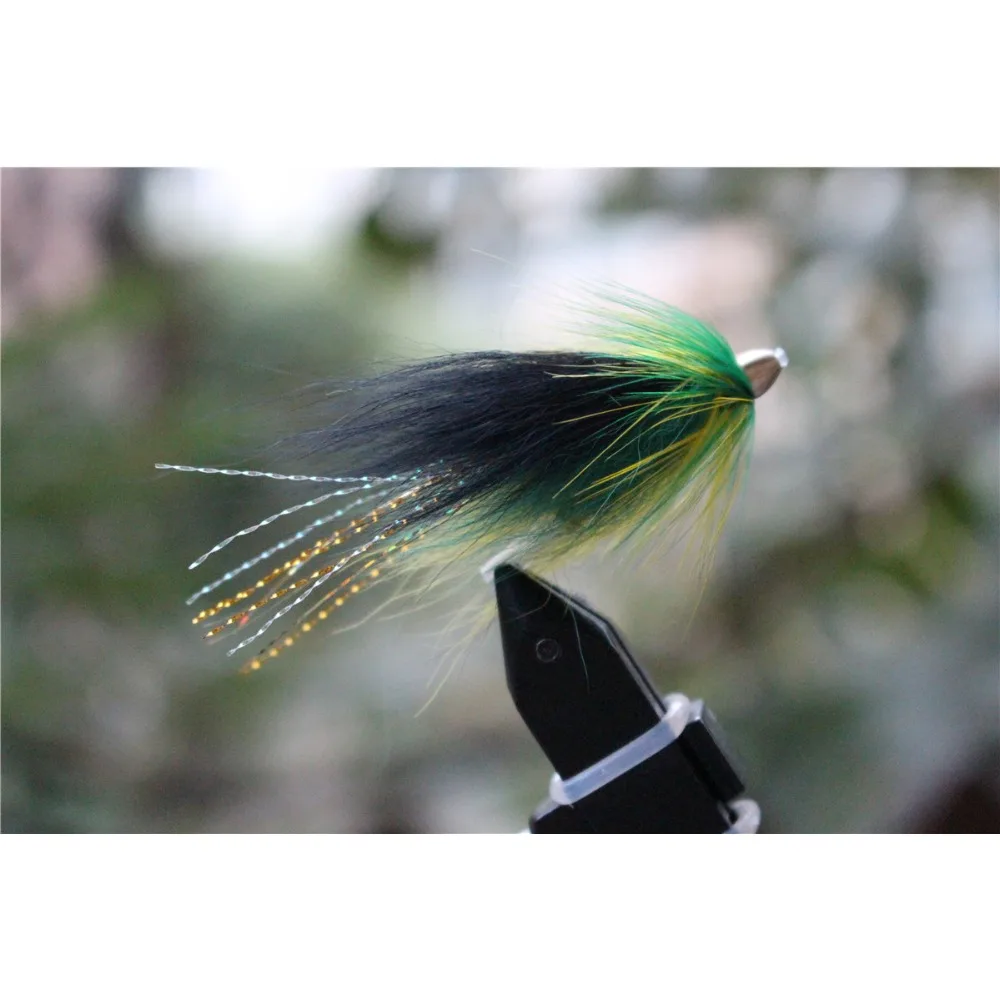 Tigofly 24 pcs/lot Green&Black Fearther Cone Head Tube Fly Streamer Fly