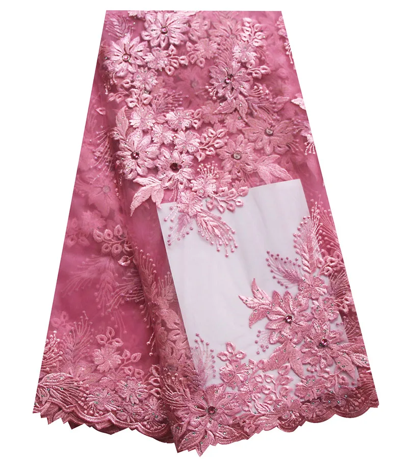 Baby Pink Tulle Lace Fabric With Big Stones Gold African Lace Fabric High Quality Nigerian French