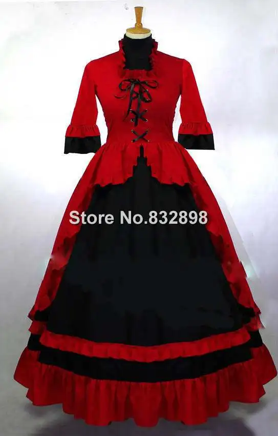

Gothic Red and Black Victorian Gown for Sale Long Victorian Dress