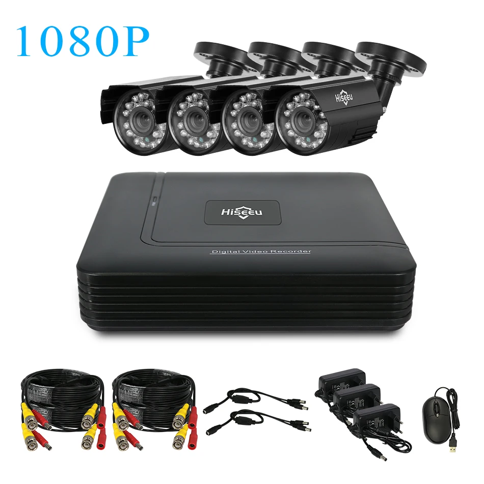 Hiseeu CCTV 8CH камера безопасности комплект 4 шт 720P 1080P AHD Водонепроницаемая уличная камера наружная 2MP комплект видеонаблюдения для дома - Цвет: Белый